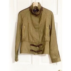Stylish Olive Utility Jacket with Brown Accents